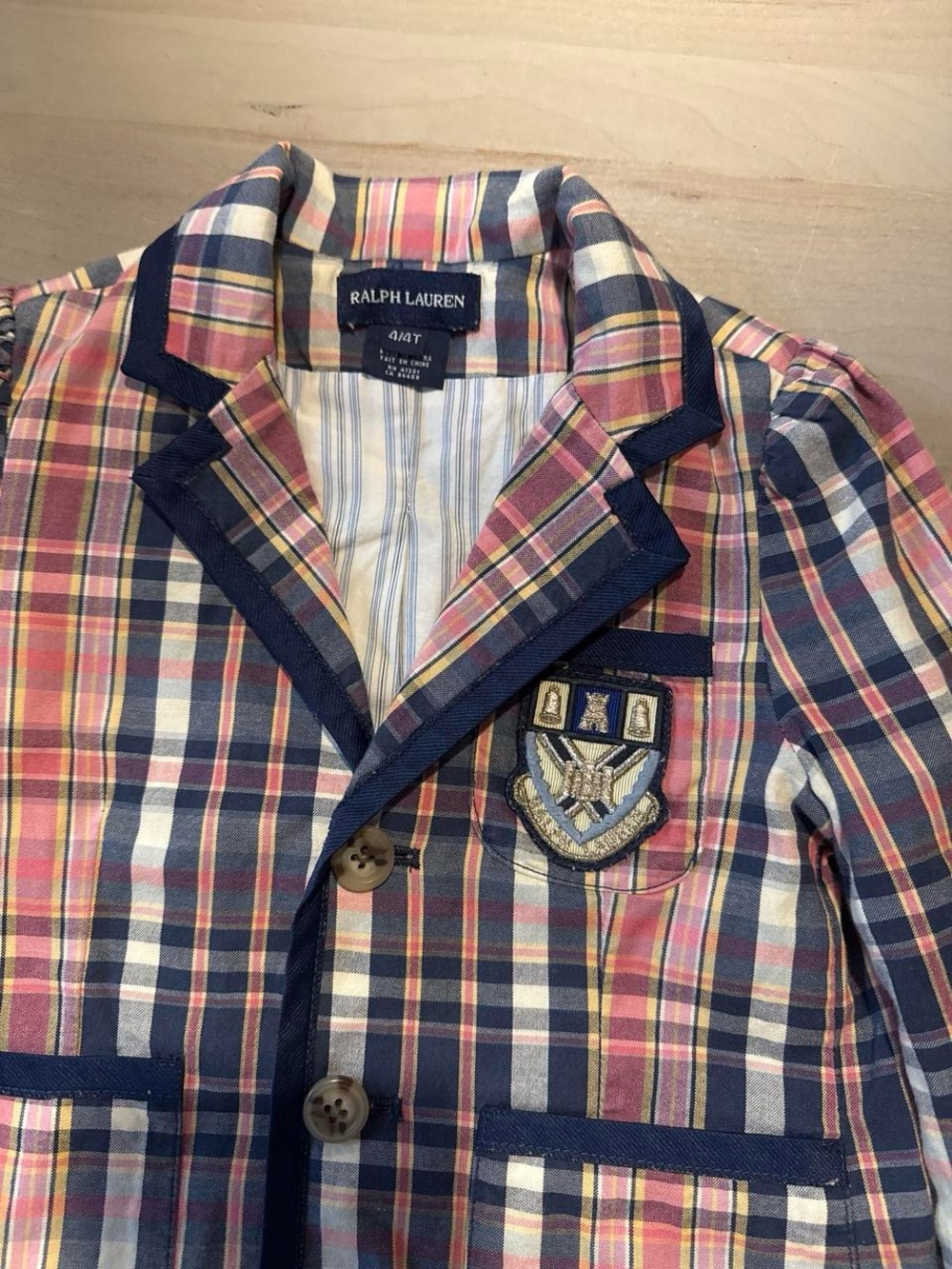 Ralph Lauren Kids Multicolor Plaid Blazer in Navy & Pink